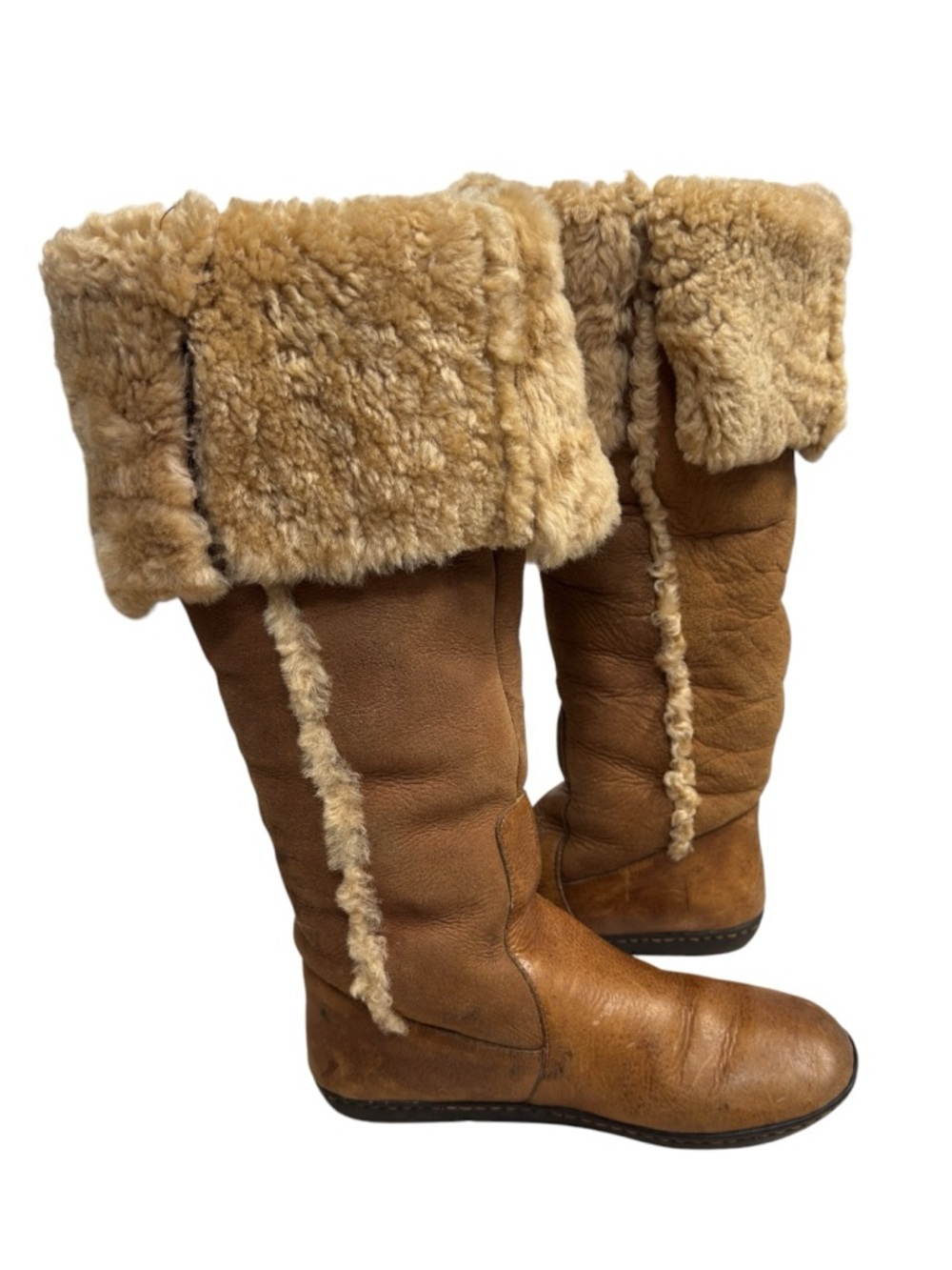 Born Shearling Leather Tall Boots Brown Winter Cozy Fold Over Size US 6 - Picture 4 of 10